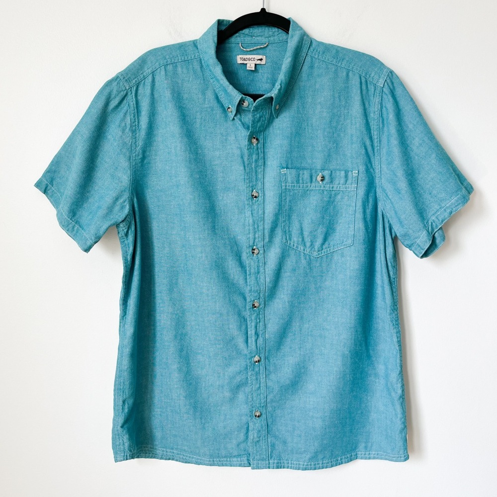 Toad&Co Organic Eddy Short Sleeve Button Down Shirt Mens Large Blue‎